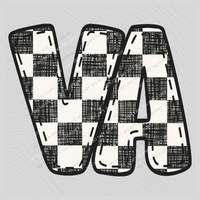 VA Virginia Bubble Stitch Distressed Checkers Black White Digital Design, PNG