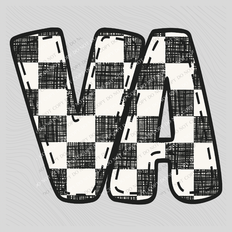 VA Virginia Bubble Stitch Distressed Checkers Black White Digital Design, PNG