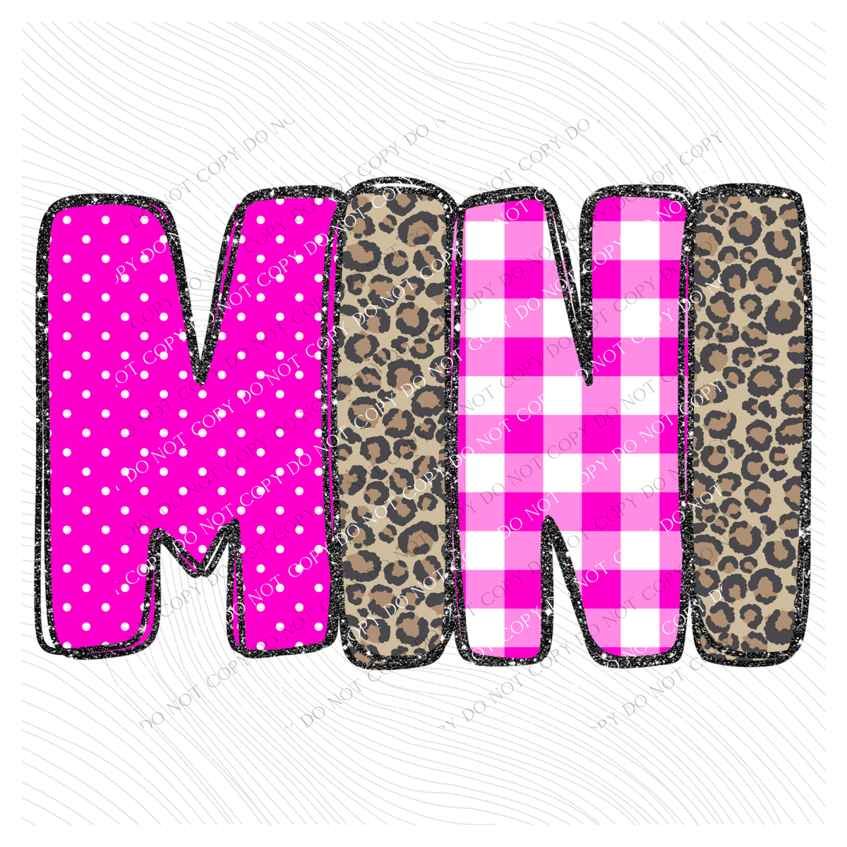 Mini Leopard Glitter, Gingham & Dot in Bright Pink Digital Design, PNG