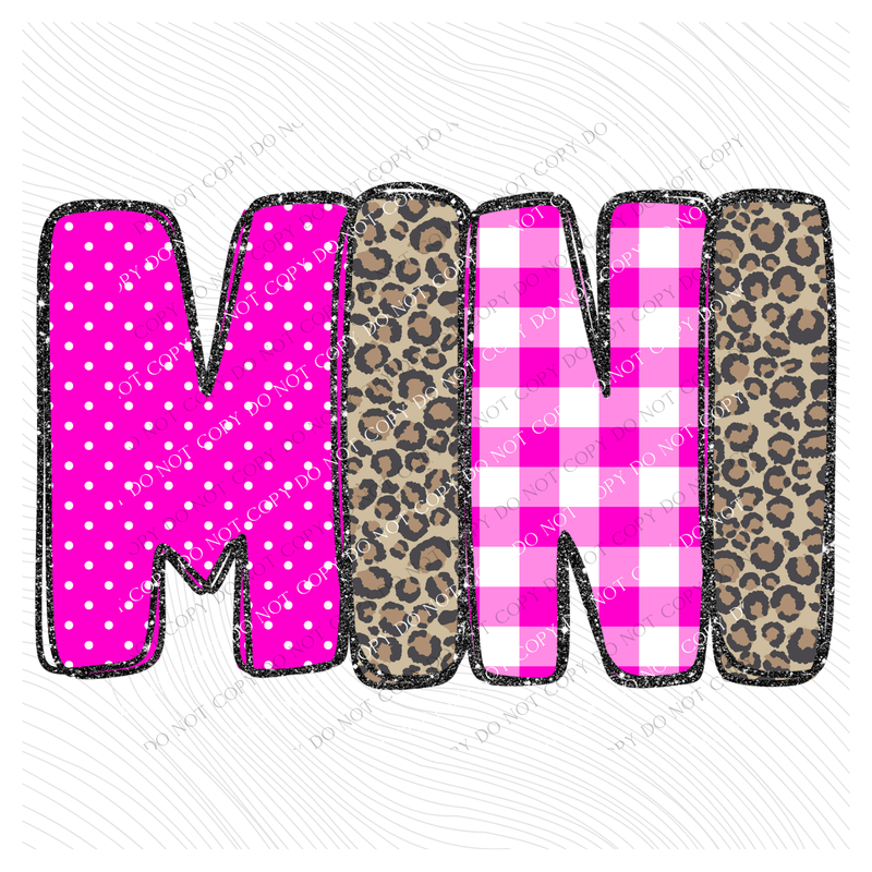 Mini Leopard Glitter, Gingham & Dot in Bright Pink Digital Design, PNG