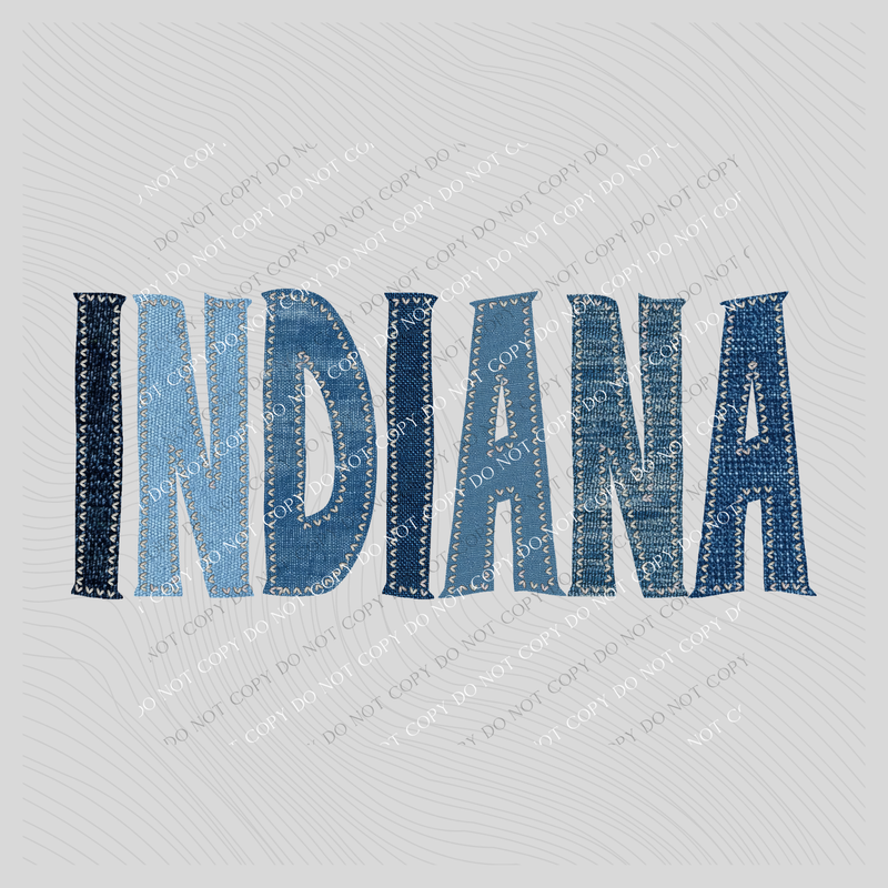 Indiana Denim Patch Stitched Digital Design, PNG
