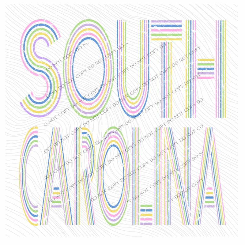 South Carolina Retro Lines Distressed in Fun Pastel Colors Digital Design, PNG