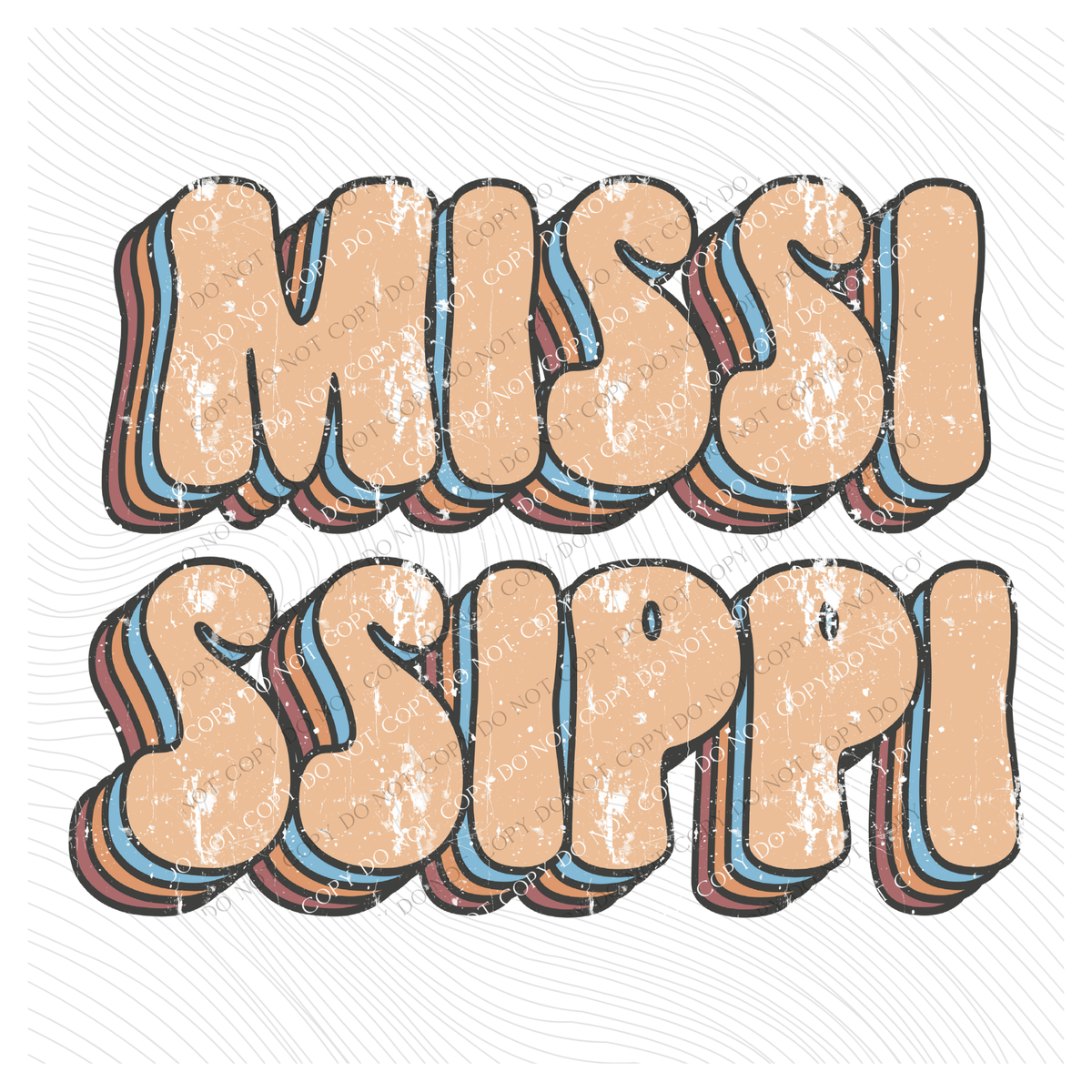 Mississippi Groovy Stacked Distressed in Boho Neutrals Digital Design, PNG