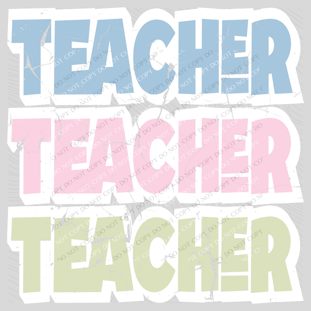 Teacher Shadow Layer Bubble Stacked Distressed Blue Pink Green Digital Design, PNG