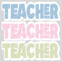 Teacher Shadow Layer Bubble Stacked Distressed Blue Pink Green Digital Design, PNG