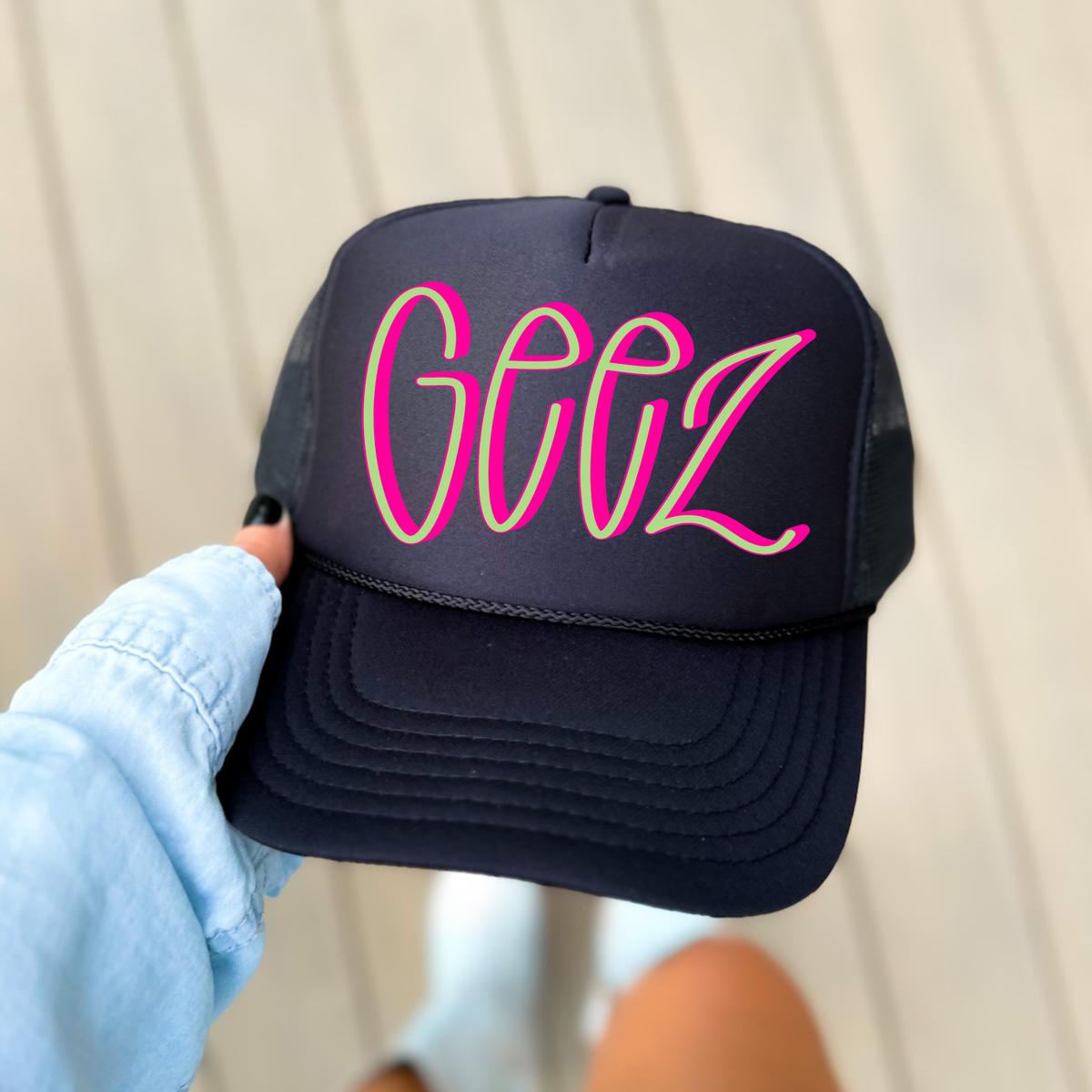 Geez 3D Sassy Script Bright Pink & Green Digital Design, PNG
