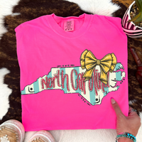 North Carolina Glitter Bow & Stripes Coquette Digital Design, PNG