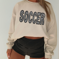 Soccer Faux Embroidery Diamonds Bling in Black Digital Design, PNG