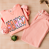 Nanny Retro Distressed Pink & Red Patchwork Digital Design, PNG