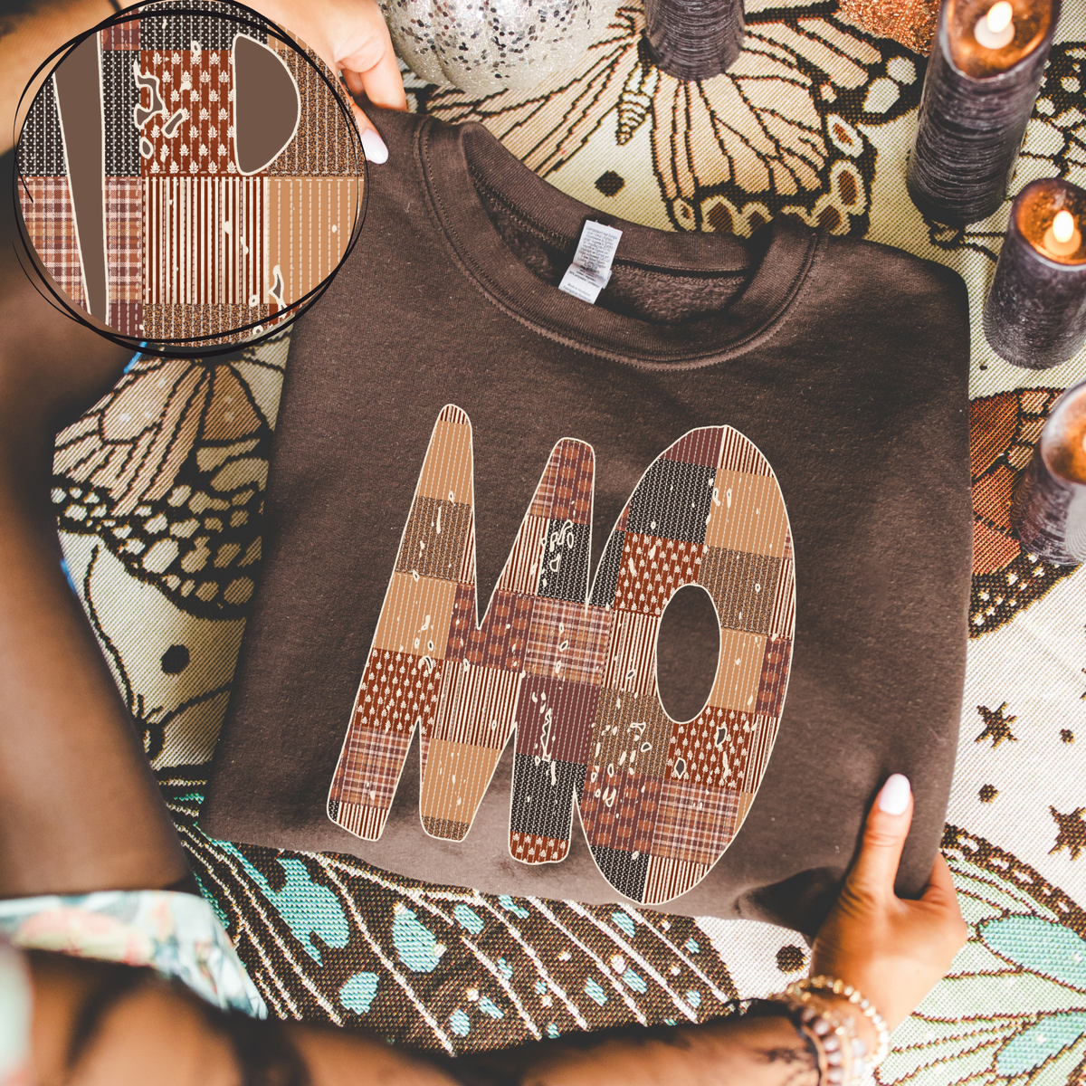 Missouri MO Autumn Pumpkins Quilted Distressed Digital Design in Browns, PNG