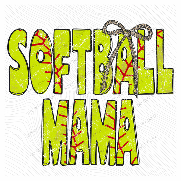 Softball Mama Softball Stitch Leopard Bow Doodle Distressed Digital Design, PNG