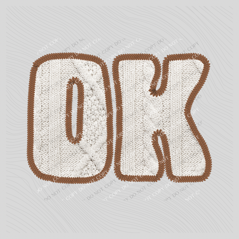 Oklahoma OK Sweater Patch in Cream & Brown Digital Design, PNG