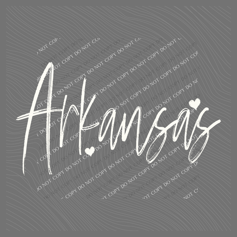 Arkansas Sketched Script Hearts in Off-white Digital Design, PNG