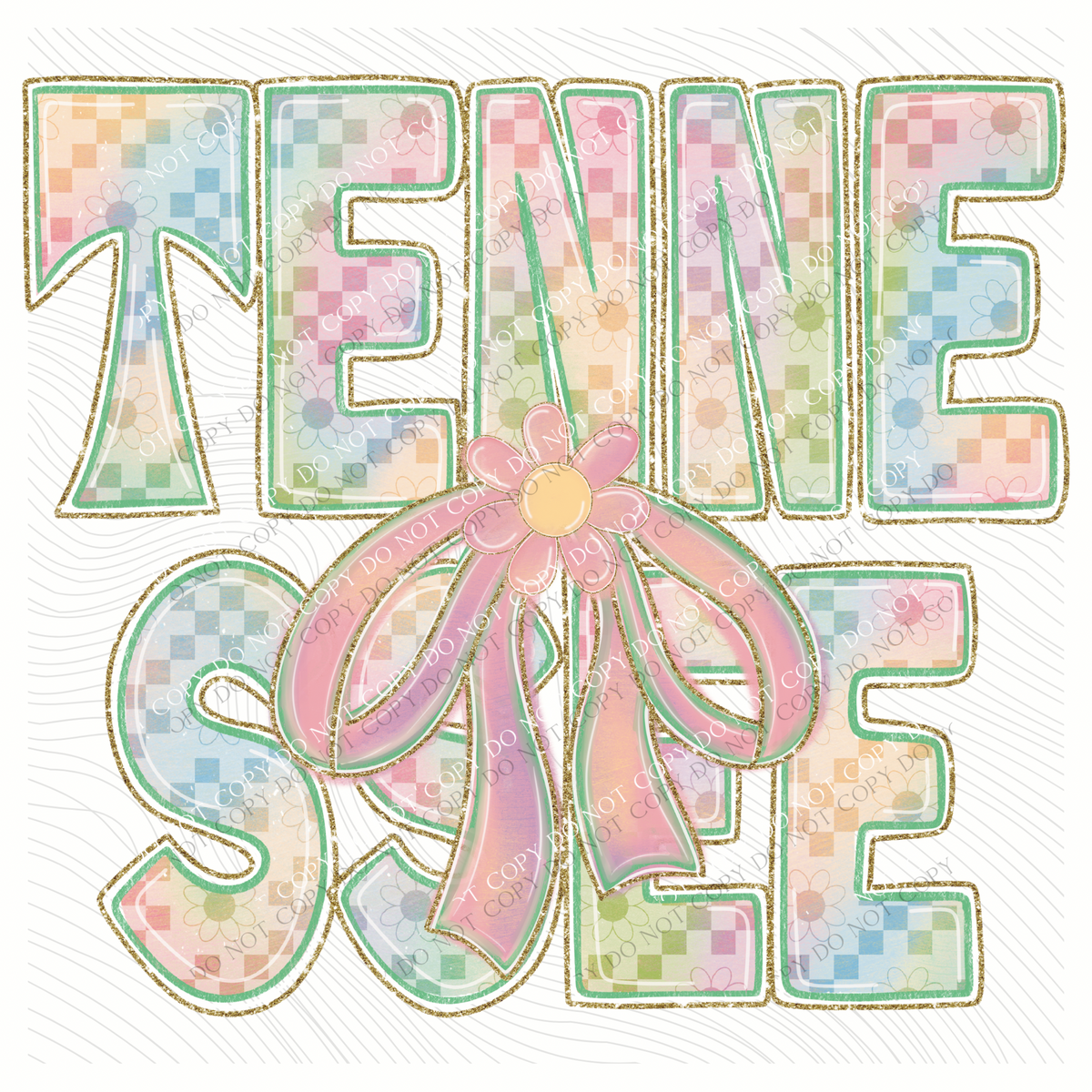 Tennessee Daisy Bows and Checkers Pastel Chalk Digital Design, PNG