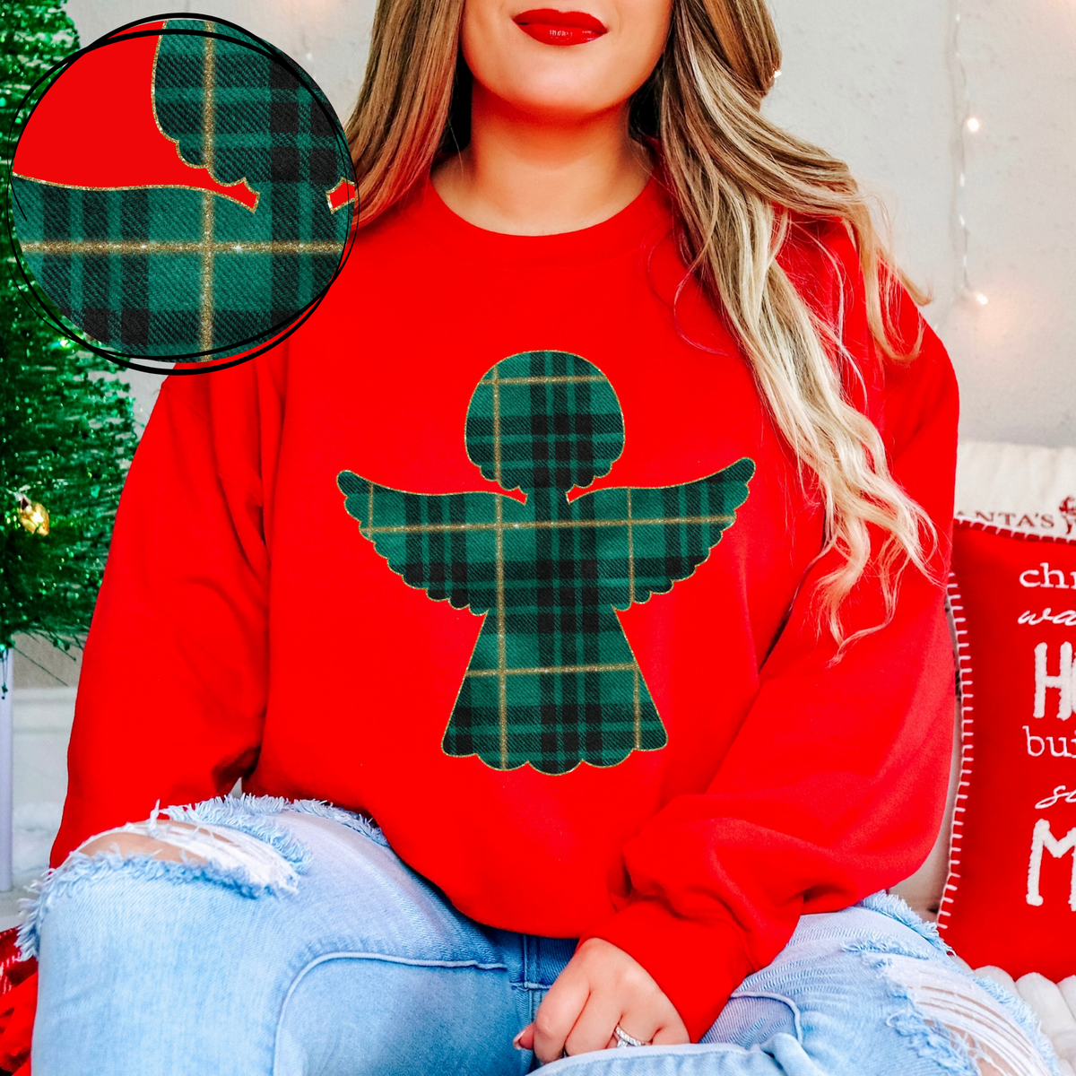 Angel Green Plaid & Glitter Digital Download, PNG