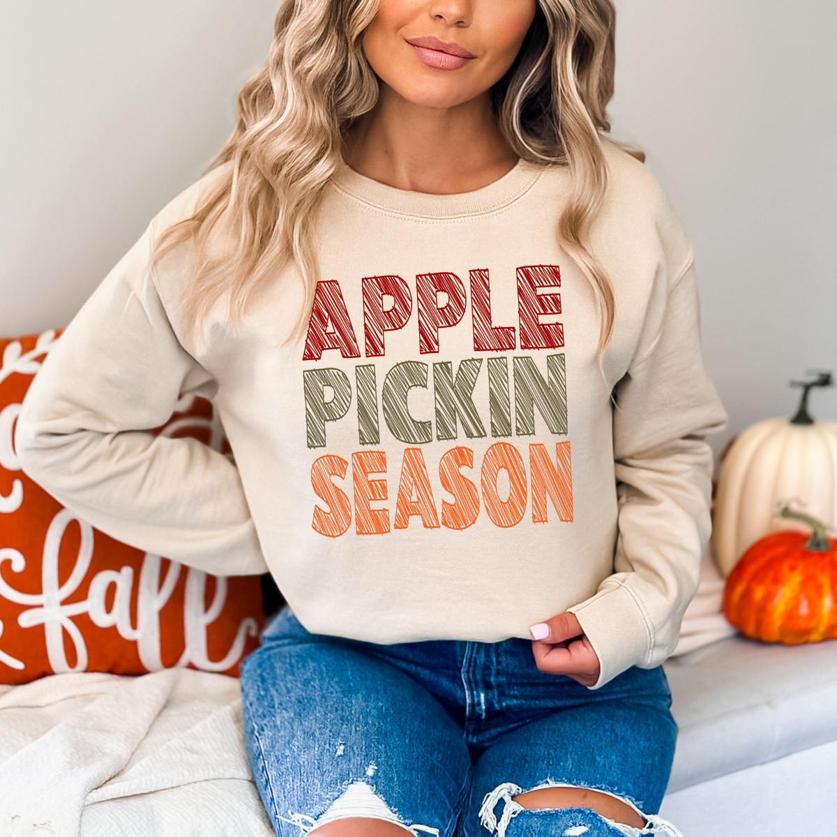 Apple Pickin Season Scribble in Multi Fall Colors Digital Design, PNG