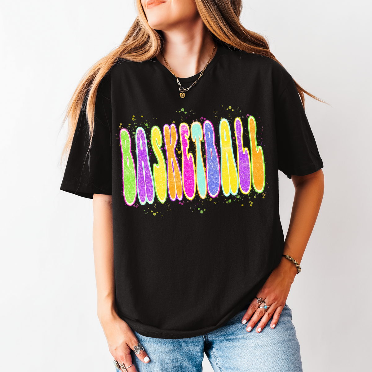 Basketball Neon Chalky Splatter Digital Design, PNG