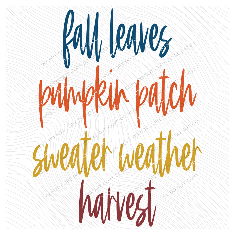 Fall Leaves, Pumpkin Patch, Sweater Weather, Harvest Script in Fall Tones Digital Download, PNG
