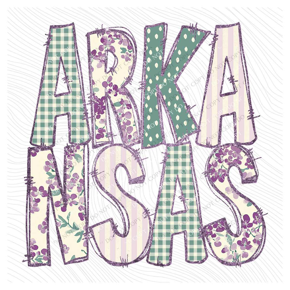 Arkansas Floral & Glitter Doodle Digital Design, PNG