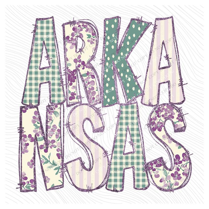 Arkansas Floral & Glitter Doodle Digital Design, PNG