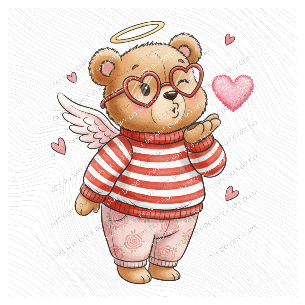 Kisses Whimsy Bear Valentine’s Sketch Digital Design, PNG