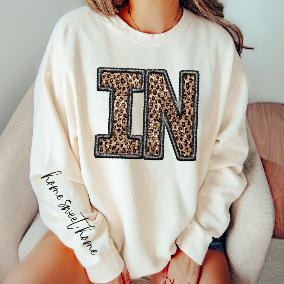 IN Indiana Embroidery Leopard Sequin with separate Home Sweet Home Script in Black,  Digital Design, PNG