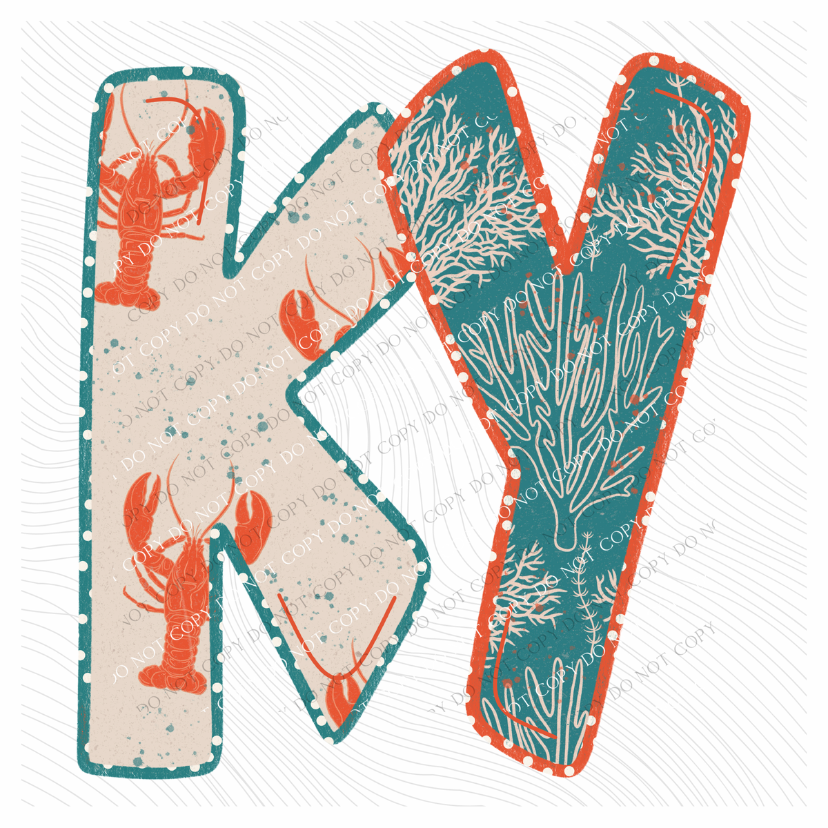 KY Kentucky  Lobster Coral Reef Polka Dot Outline Digital Design, PNG