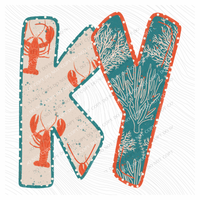 KY Kentucky  Lobster Coral Reef Polka Dot Outline Digital Design, PNG