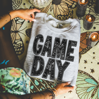 Game Day Faux Embroidery Sequin in Black Digital Design, PNG