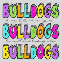 Bulldogs Bubble Dot Stacked Script Distressed in Neons Digital Design, PNG