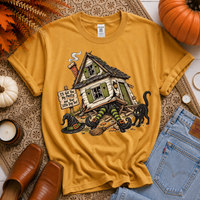 Witch under House Vintage Sketch Digital Design, PNG