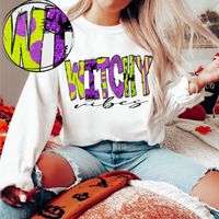 Witchy Vibes Glitter & Felt Patch in Green & Purple Digital Design, PNG Only