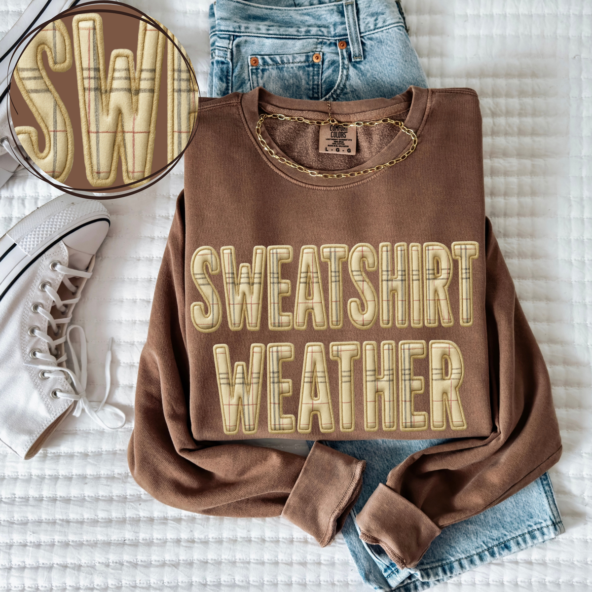 Sweatshirt Weather Plaid 3D Faux Fabric Patch Digital Design, PNG