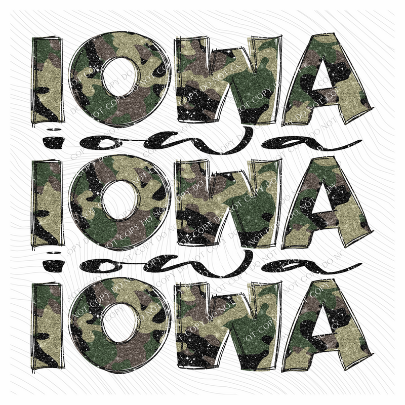 Iowa Camo Glitter Stacked with Glitter Script Digital Design, PNG