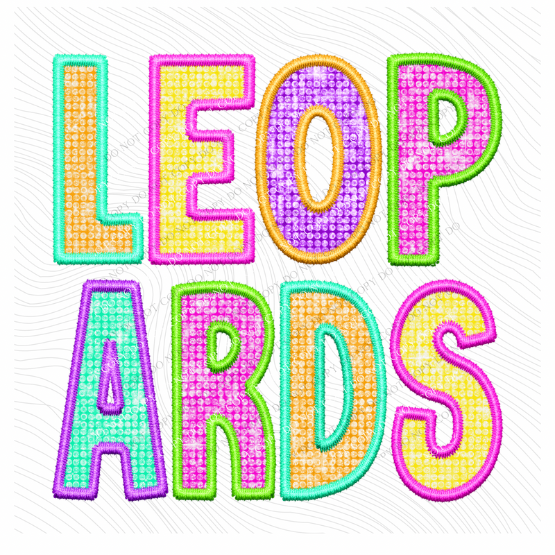 Leopards Faux Embroidery Diamond in Multi Neons Digital Design, PNG