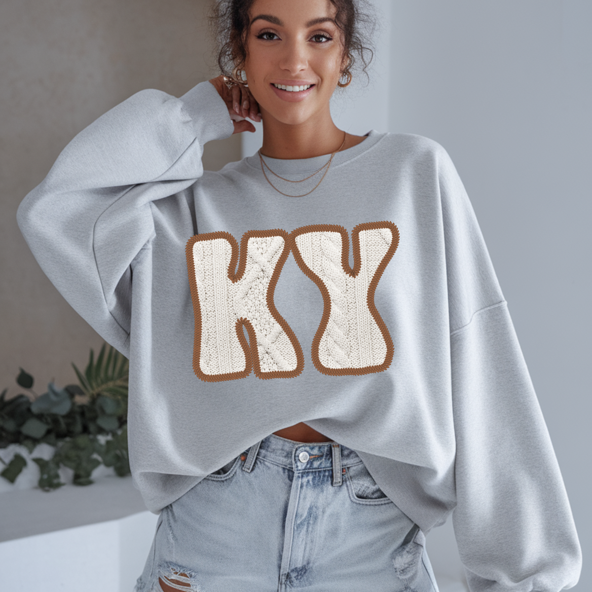 Kentucky KY Sweater Patch in Cream & Brown Digital Design, PNG