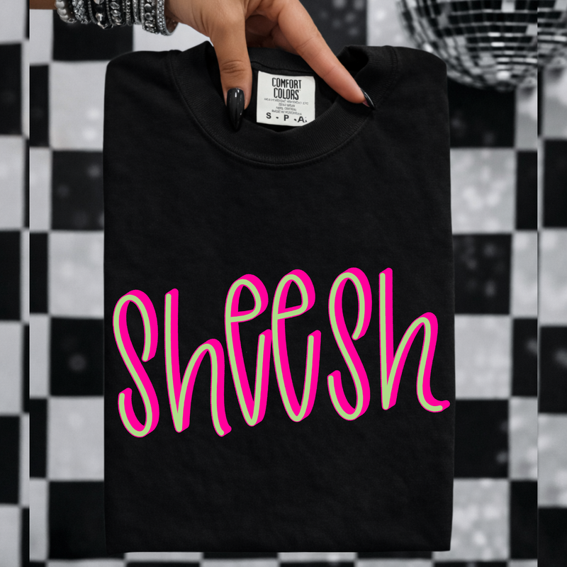 Sheesh 3D Sassy Script Bright Pink & Green Digital Design, PNG