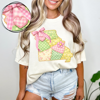 Missouri Spring Tones Quilted Faux State Patch with Bow Digital Design, PNG
