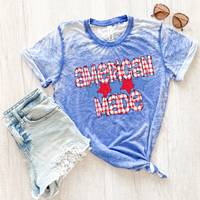American Made Gingham with Stars. Red, White & Blue Distressed Patriotic Digital Design, PNG