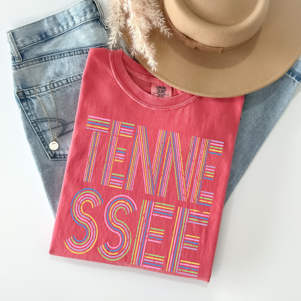 Tennessee Retro Lines Distressed in Fun Pastel Colors Digital Design, PNG
