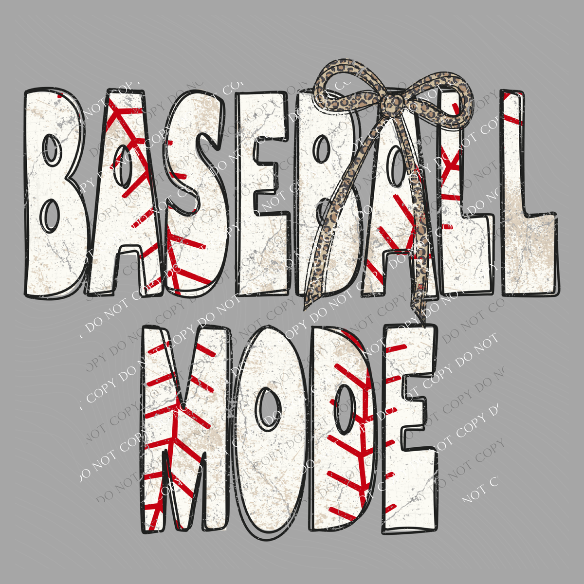 Baseball Mode  Baseball Stitch Leopard Bow Doodle Distressed Digital Design, PNG