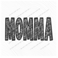 Momma Faux Embroidery Diamonds Bling in Black Digital Design, PNG