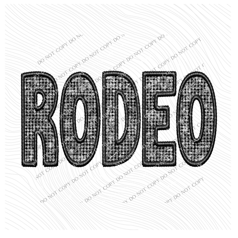 Rodeo Faux Embroidery Diamonds Bling in Black Digital Design, PNG