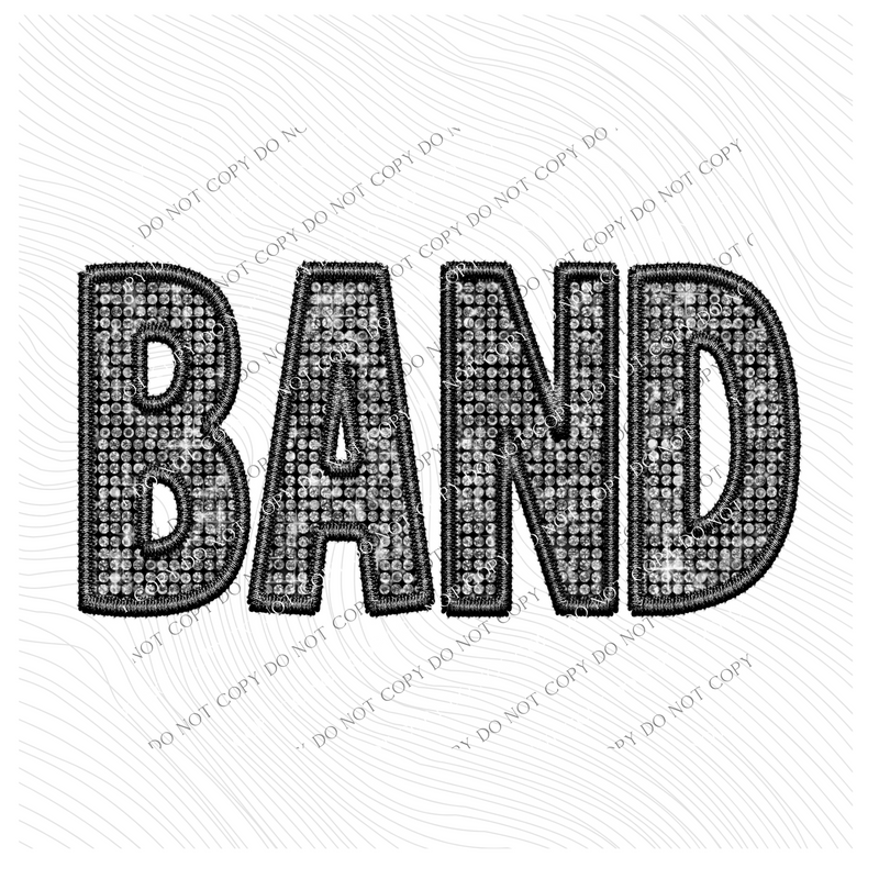 Band Faux Embroidery Diamonds Bling in Black Digital Design, PNG