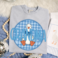 Grandma Goose Faux Embroidery Stitch Gingham Texture Circle Blue Digital Design, PNG