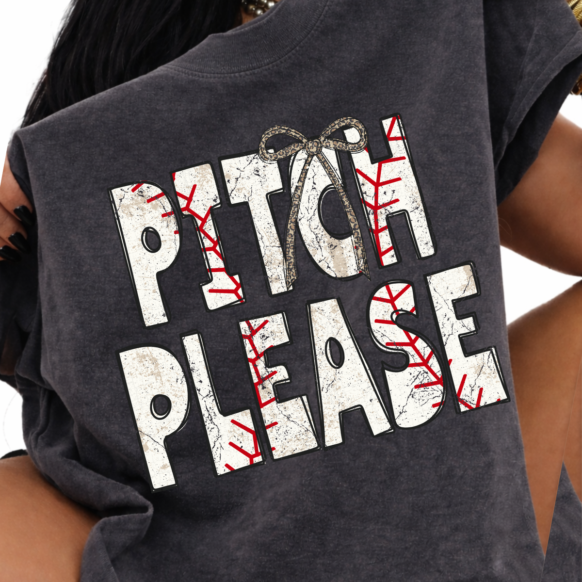 Pitch Please Baseball Stitch Leopard Bow Doodle Distressed Digital Design, PNG