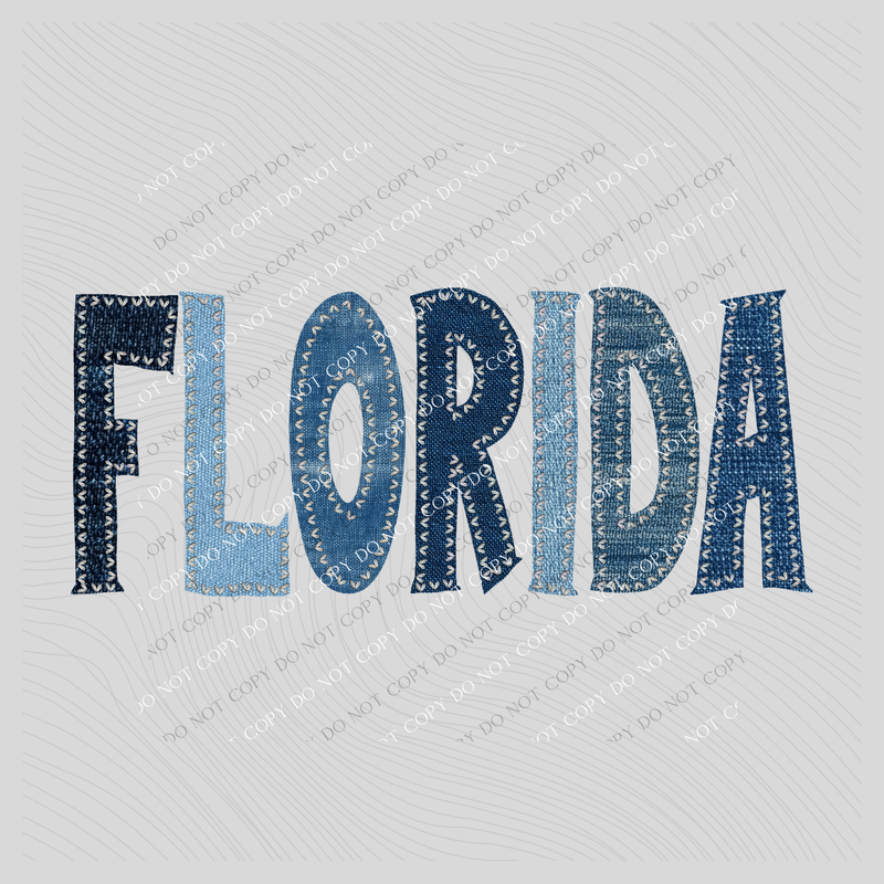 Florida Denim Patch Stitched Digital Design, PNG