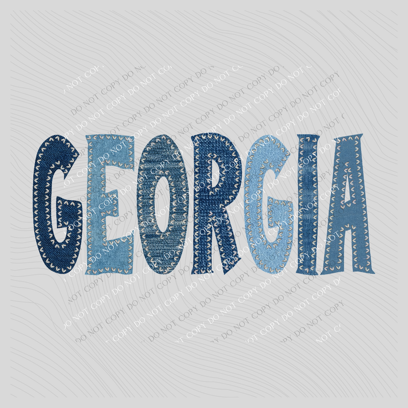 Georgia Denim Patch Stitched Digital Design, PNG
