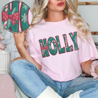 Holly Aqua & Pink 3D Embroidered Plush Christmas Digital Design, PNG