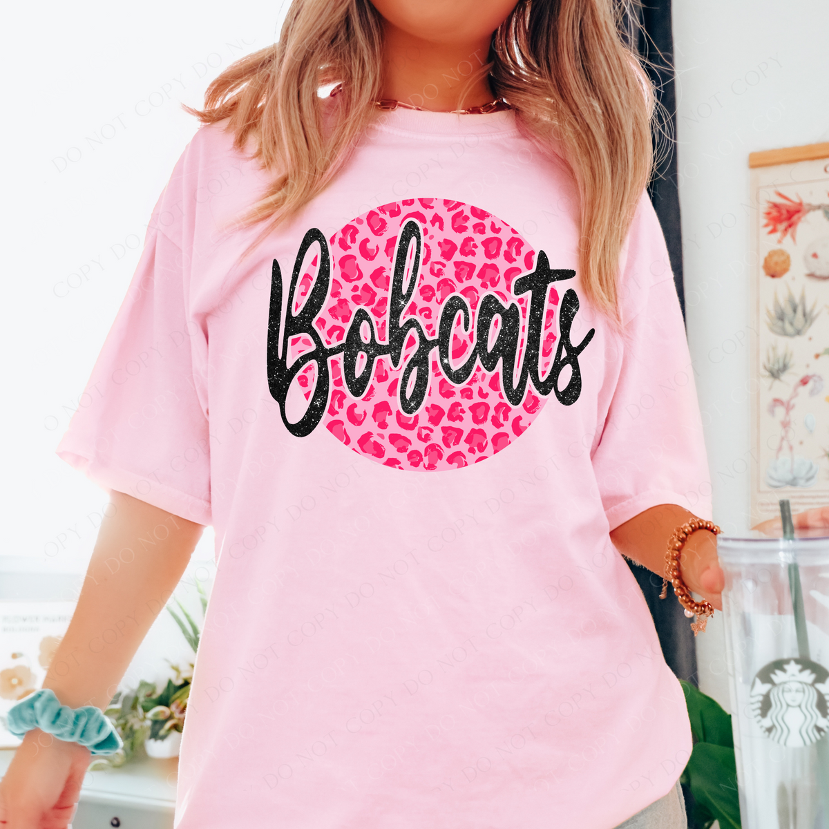 Bobcats Pink Leopard Glitter Circle Cutout Digital Design, PNG
